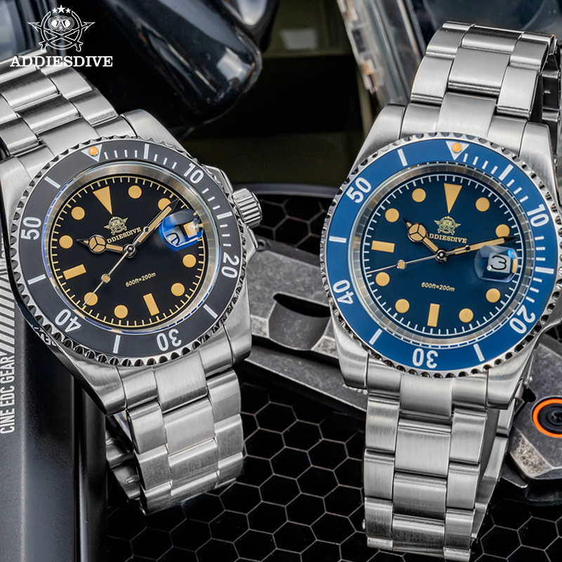Seiko Watch Prospex - Addiesdive นาฬิกาข้อมือควอตซ์นาฬิกาข้อมือสำหรับผู้ชายใหม่กันน้ำ200ม. หน้าปัดสีน้ำเงินเรืองแสง C3พิเศษนาฬิกาดำน้ำวันที่อัตโนมัติ