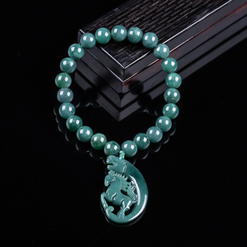 Jewelry & Watches Bench - สร้อยข้อมือถักมือจากหยกธรรมชาติสีน้ำเงินลายม้าตามปีนักษัตร เครื่องประดับหรูหรา แฟชั่นจิวเวลรี่ พร้อมใบรับรองของขวัญ