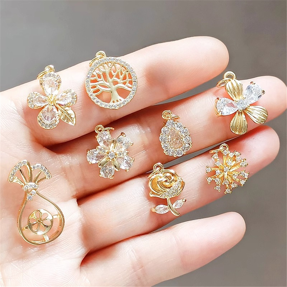 Rose Gold Bracelet - ชุบทอง 14K และเซอร์โคเนียมฝังโรสโรสกระเป๋าเงินจี้ DIY สร้อยข้อมือสร้อยคอเครื่องประดับทำด้วยมืออุปกรณ์เสริม