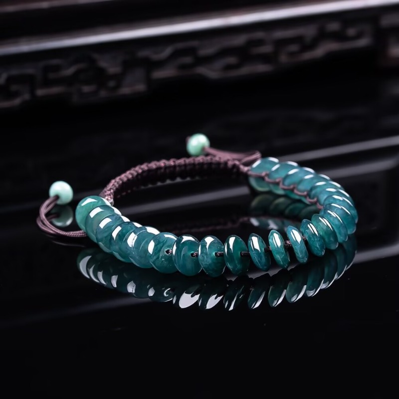 Jewelry & Watches Bench - สร้อยข้อมือลูกปัดอะบาคัสสีน้ำเงินมรกตแท้ธรรมชาติ สร้อยคอหยกพม่า เครื่องประดับเสน่ห์ดีไซเนอร์สุดหรูสำหรับผู้หญิง พร้อมใบรับรอง