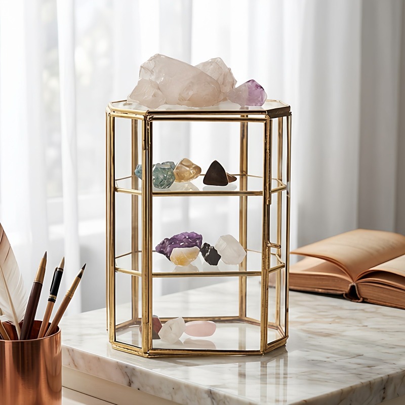 Jewelry And Watches Stores - กล่องใส่เครื่องประดับแก้วสไตล์ยุโรปอเมริกันย้อนยุค สำหรับเก็บนาฬิกา ต่างหู แบบสามชั้น ลายสก็อต เหมาะสำหรับร้านขายเสื้อผ้า