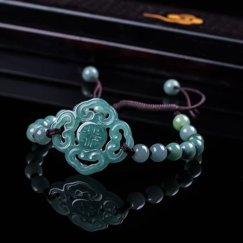 Jewelry & Watches Bench - กำไลหยกแท้เกรด A ดีไซน์ดั้งเดิม แฟชั่นลูกปัดทรงกลมสีน้ำเงินน้ำแข็ง สำหรับผู้ชายและผู้หญิง