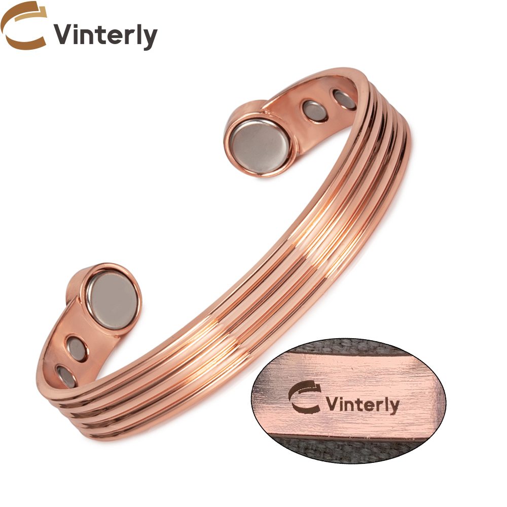 Rose Gold Bracelet - กำไลทองแดงบริสุทธิ์สำหรับผู้ชายผู้หญิงกำไลข้อมือปรับได้สร้อยข้อมือแม่เหล็กแกะสลักชื่อ/ตัวอักษร/โลโก้ออกแบบได้ตามต้องการ