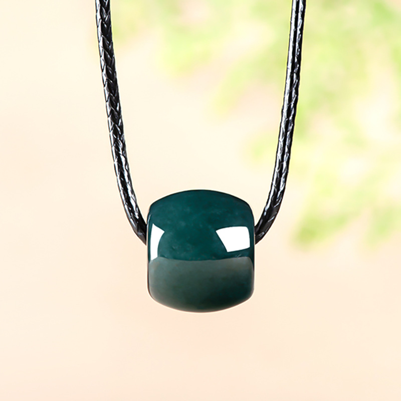Jewelry & Watches Bench - จี้สร้อยคอหยกพม่าแท้สีน้ำเงินเข้ม ลวดลายทางน้ำ พร้อมใบรับรองของแท้