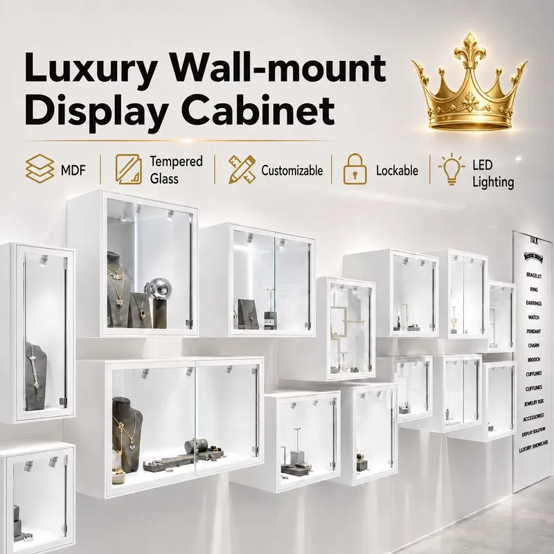 ตู้โชว์ติดผนังสีขาวแบบกำหนดเอง - Jewelry And Watches Stores บทวิจารณ์และราคา