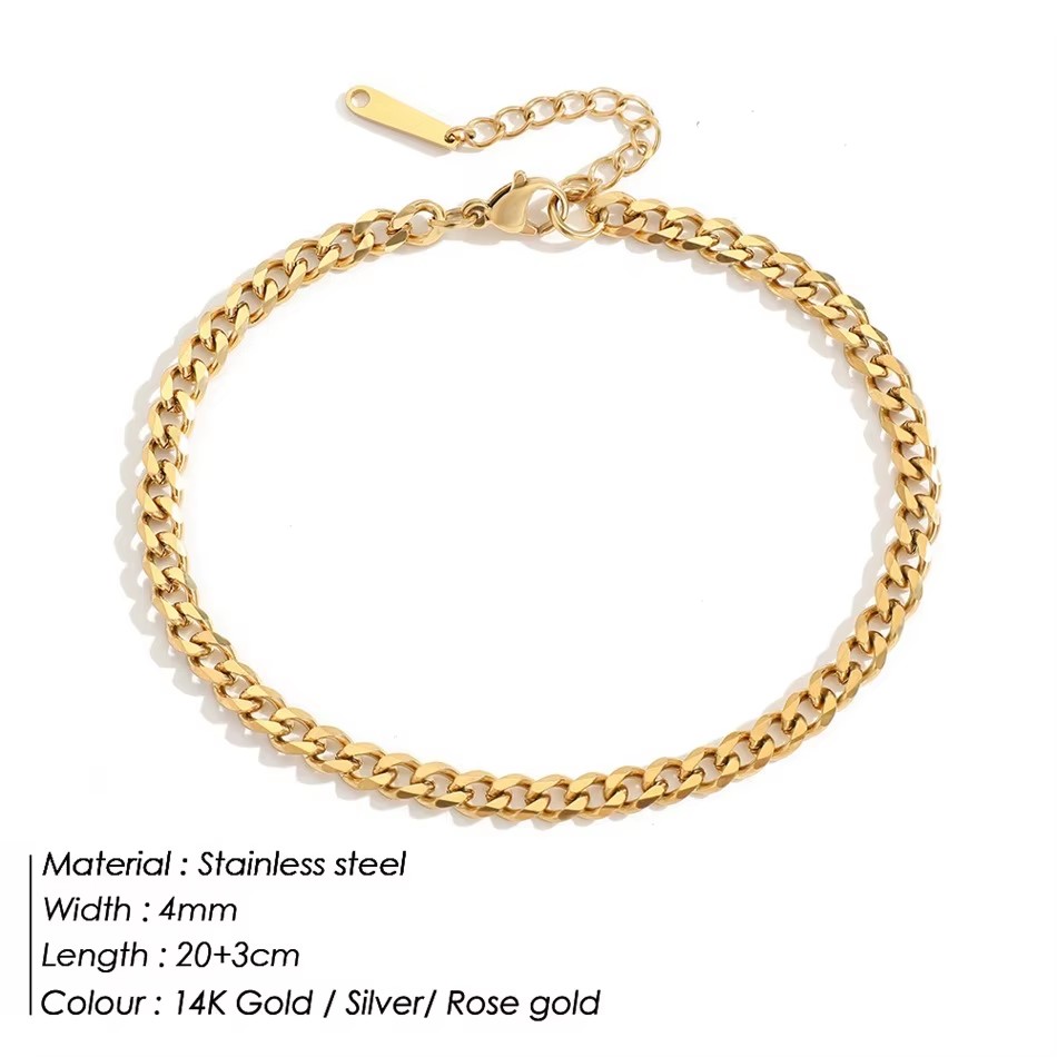 สร้อยข้อเท้าสแตนเลสสตีลแบบคิวบ - Anklet Foot Chain บทวิจารณ์และราคา